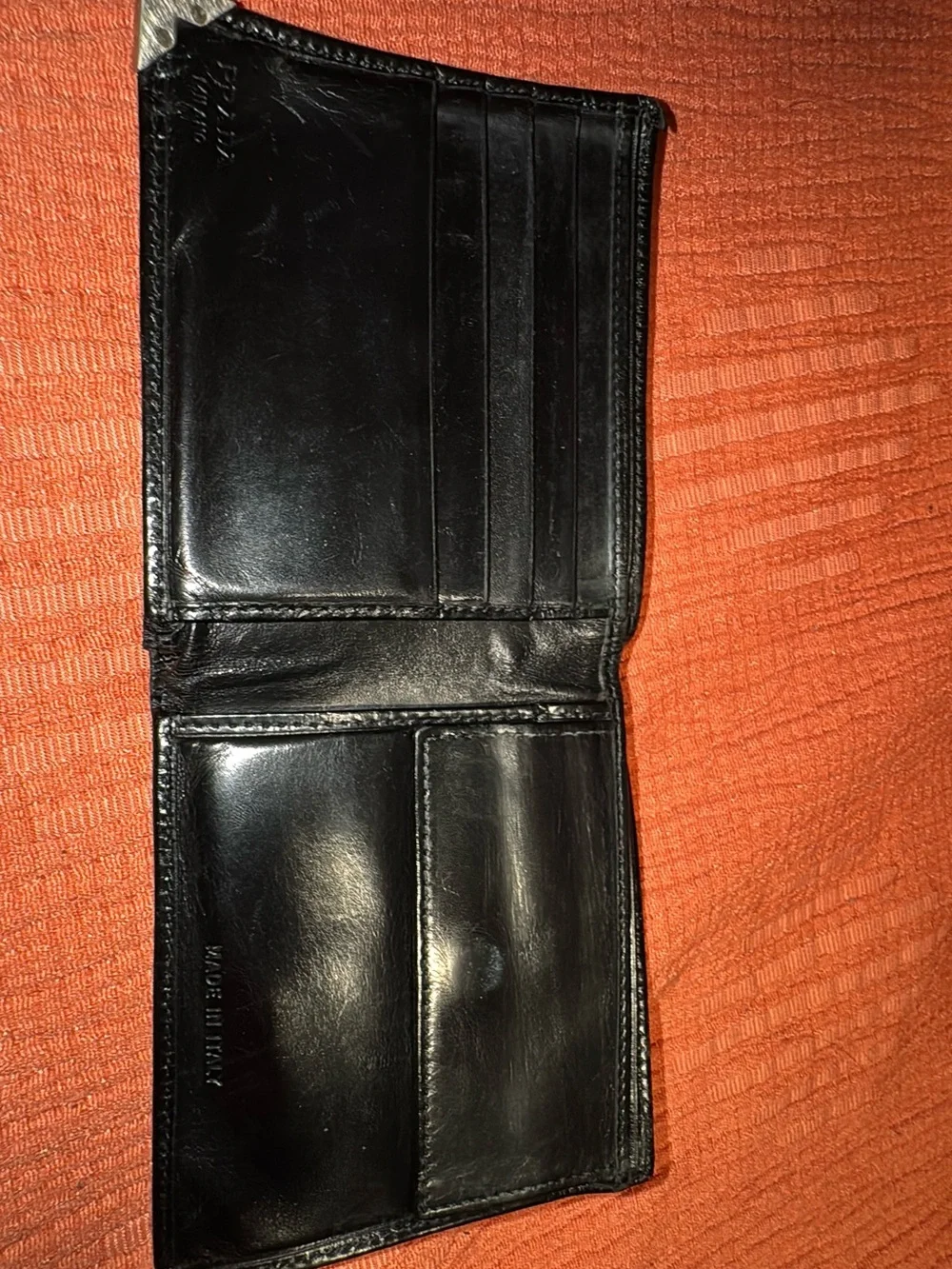 Prada Black Leather Men's Bi-Fold Wallet with Metal Corner